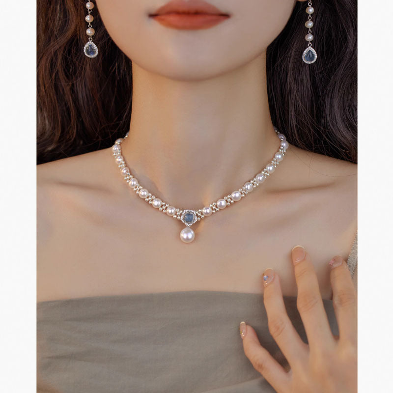 Freshwater Pearl Sea Blue Treasure S925 Necklace