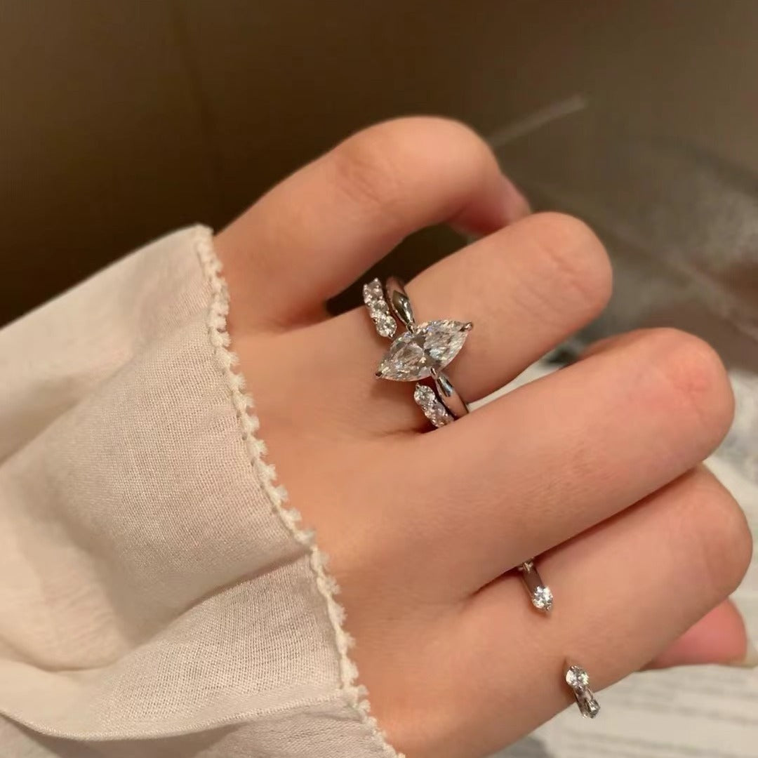 925 Sterling Silver High-Quality Rhinestone Marquise Ring