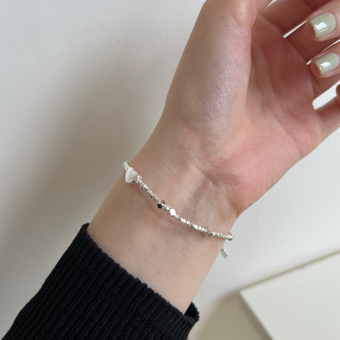 925 sterling silver crushed silver heart bracelet