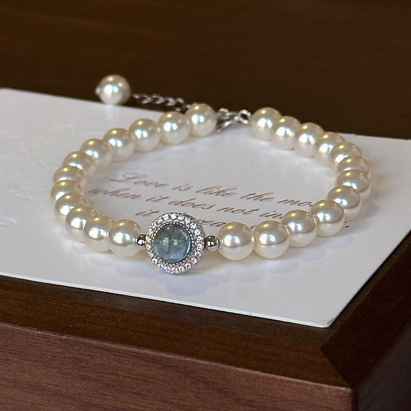 S925 Silver Natural Freshwater Pearl Sea Blue Mercury Bracelet