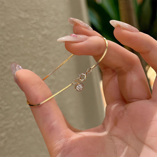 S925 Sterling Silver Bubble Small Round Diamond Snake Bone Bracelet