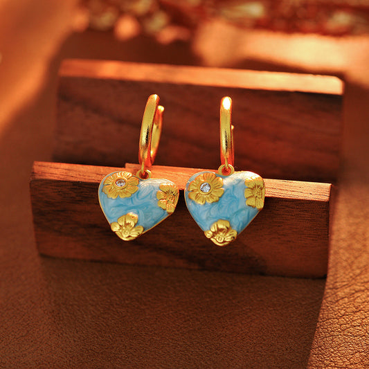 Oil painting sky blue drop glaze carved earrings necklace