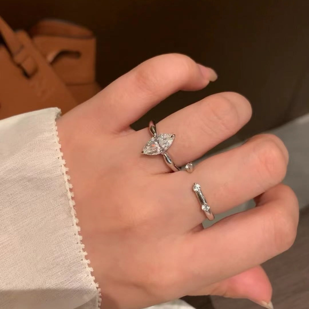 925 Sterling Silver High-Quality Rhinestone Marquise Ring