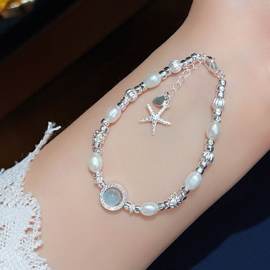 S925 sterling silver Baroque pearl shattered silver bracelet