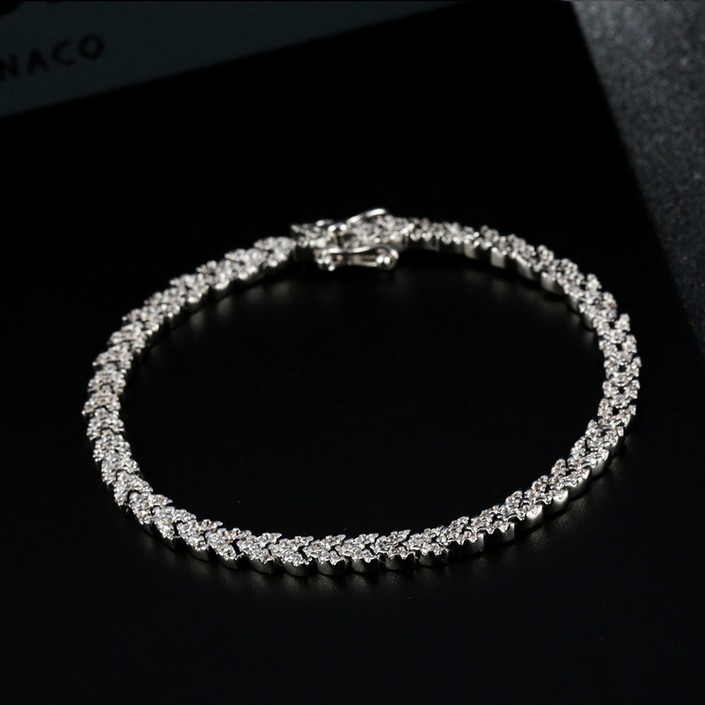 925 Sterling Silver Light Luxury Full Diamond Gold Color Inlaid High Carbon Diamond Bracelet