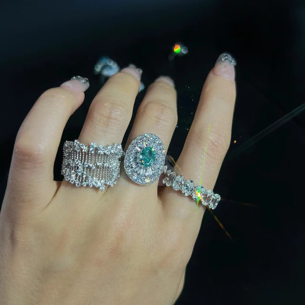 S925 Sterling Silver Plated Vegas Blue Paraiba Brilliant Star Web Diamond Ring Collection