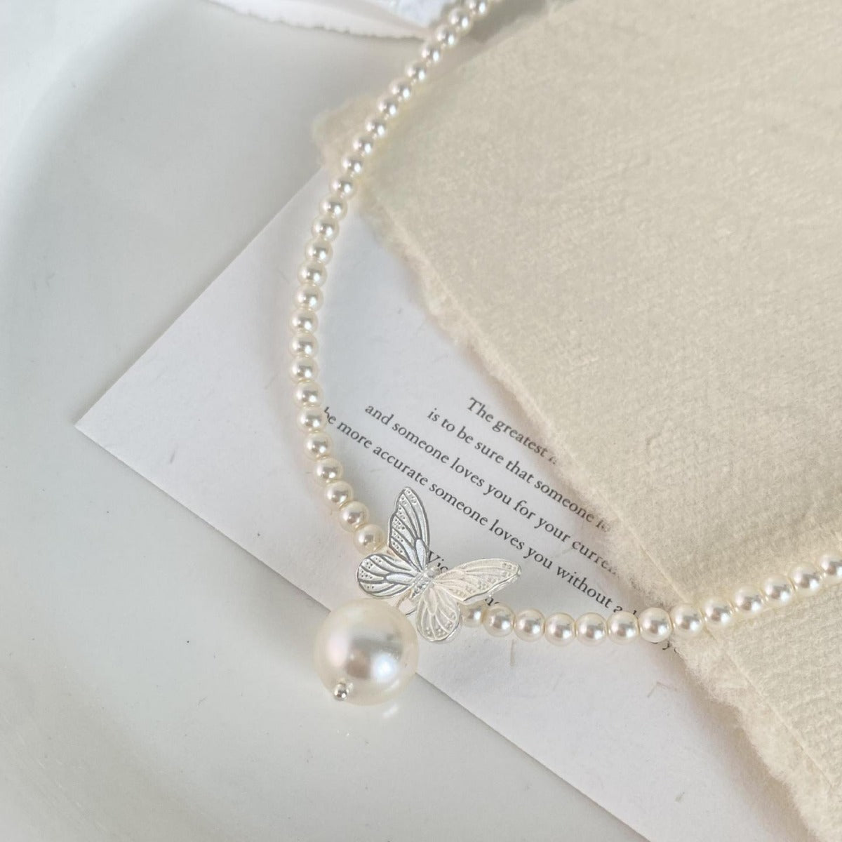 S925 Sterling Silver Pearl Butterfly Necklace