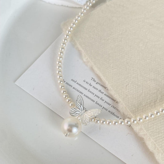 S925 Sterling Silver Pearl Butterfly Necklace