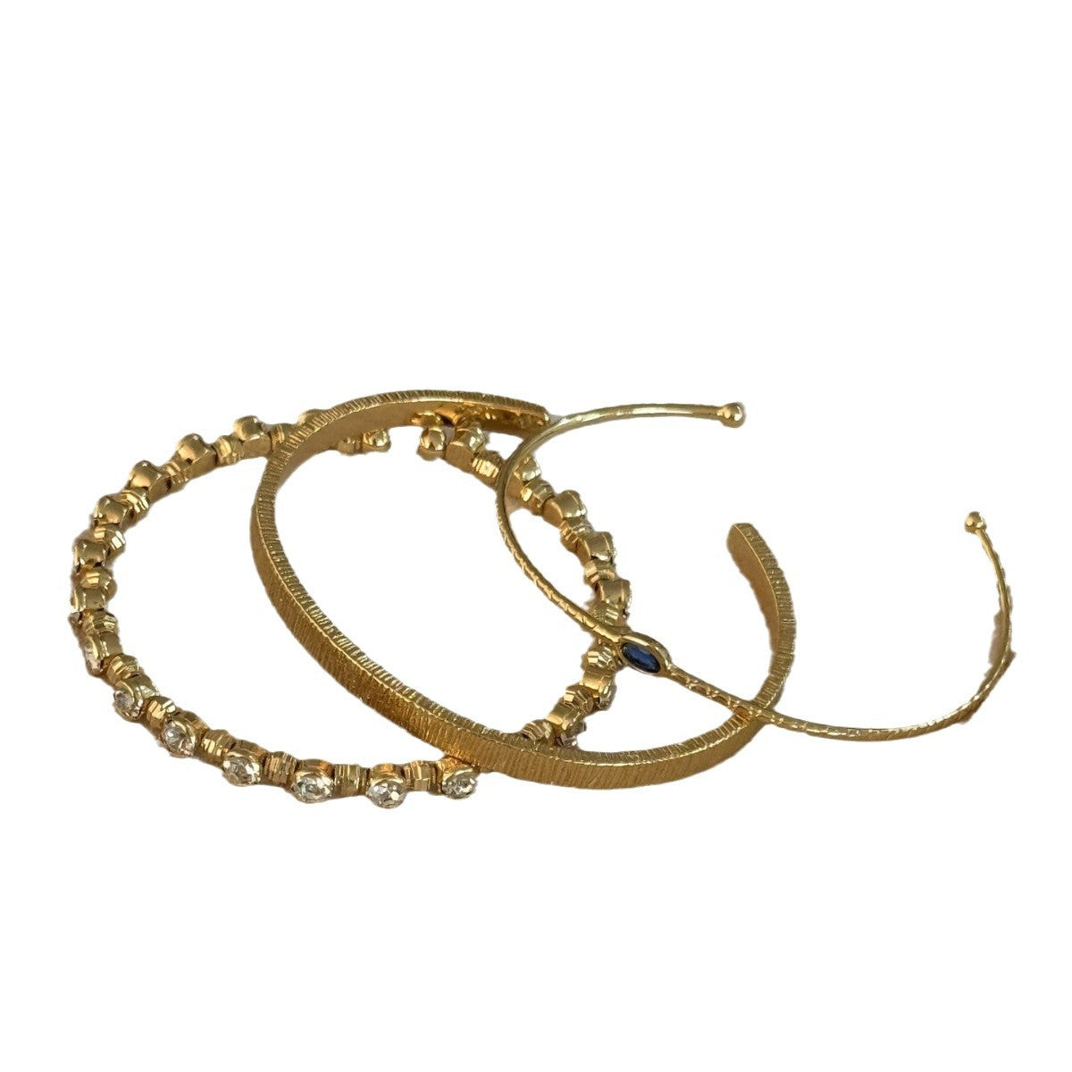 Gold Blue White Stone Vertical Pattern Wide-brimmed Thin Half Bracelet