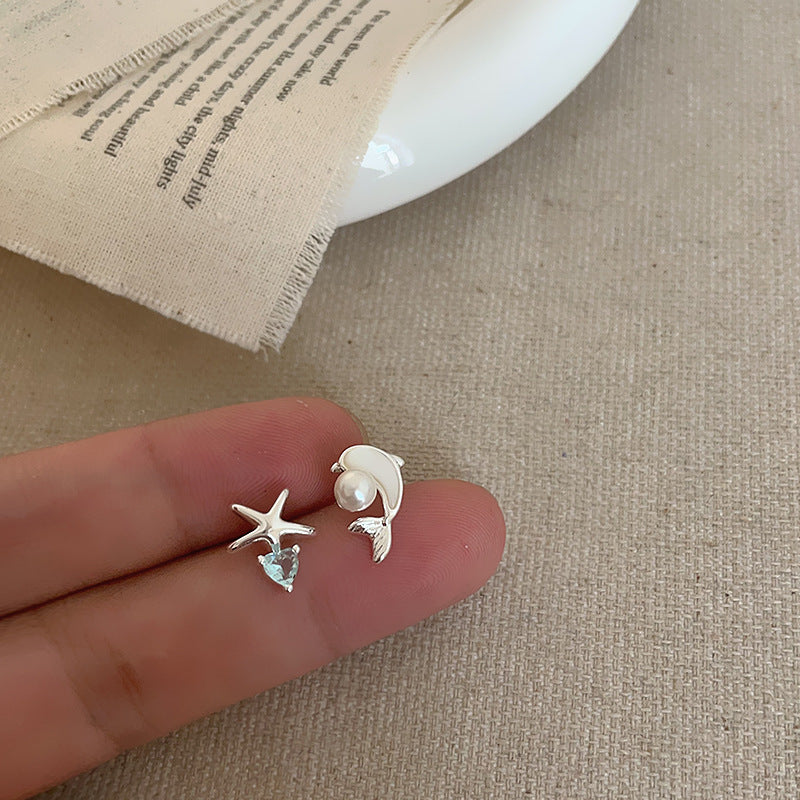 非対称フリチラリア ドルフィン ジルコン ヒトデ イヤリング