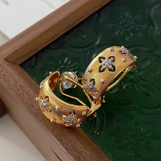 brushed four-leaf clover earrings