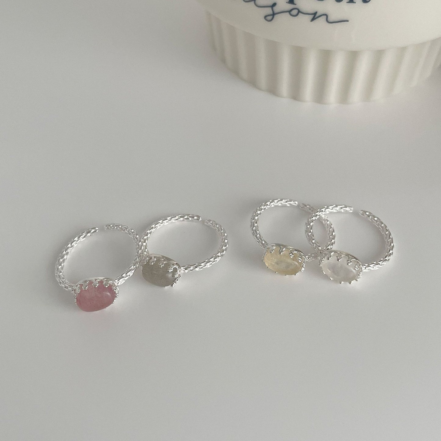 S925 Silver Geometric Oval Crystal Ore Ring