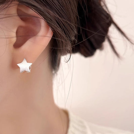 s925 sterling silver cute brushed star earrings