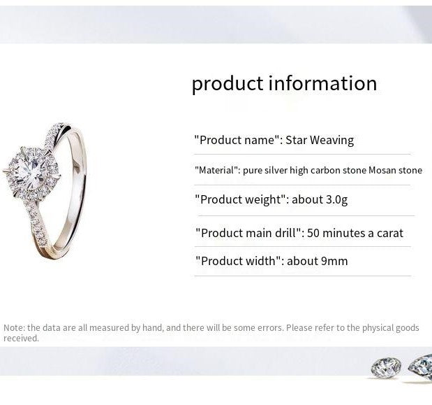 One carat Pure silver moissanite ring