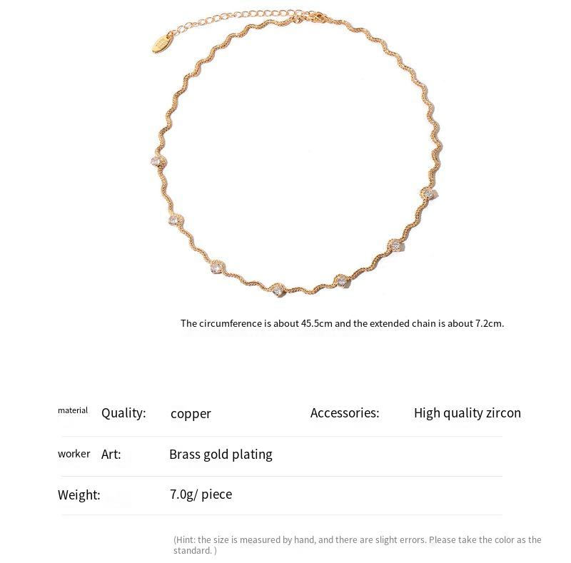 ジルコン装飾のイレギュラーチェーンネックレス