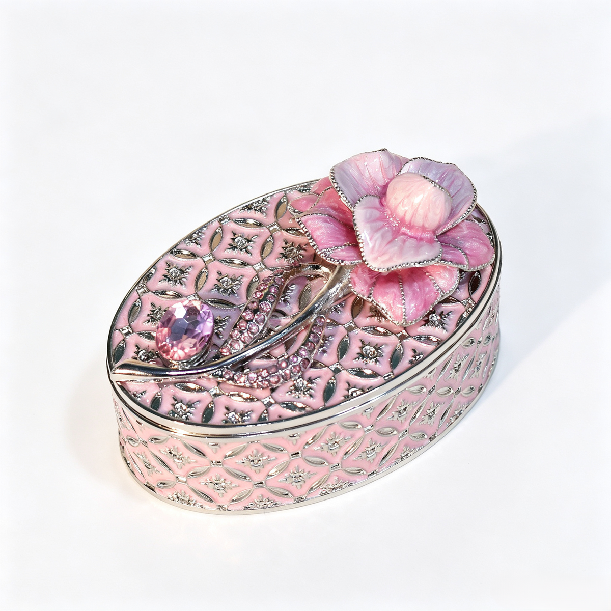Enamel Rose Metal Jewelry Organizer Box
