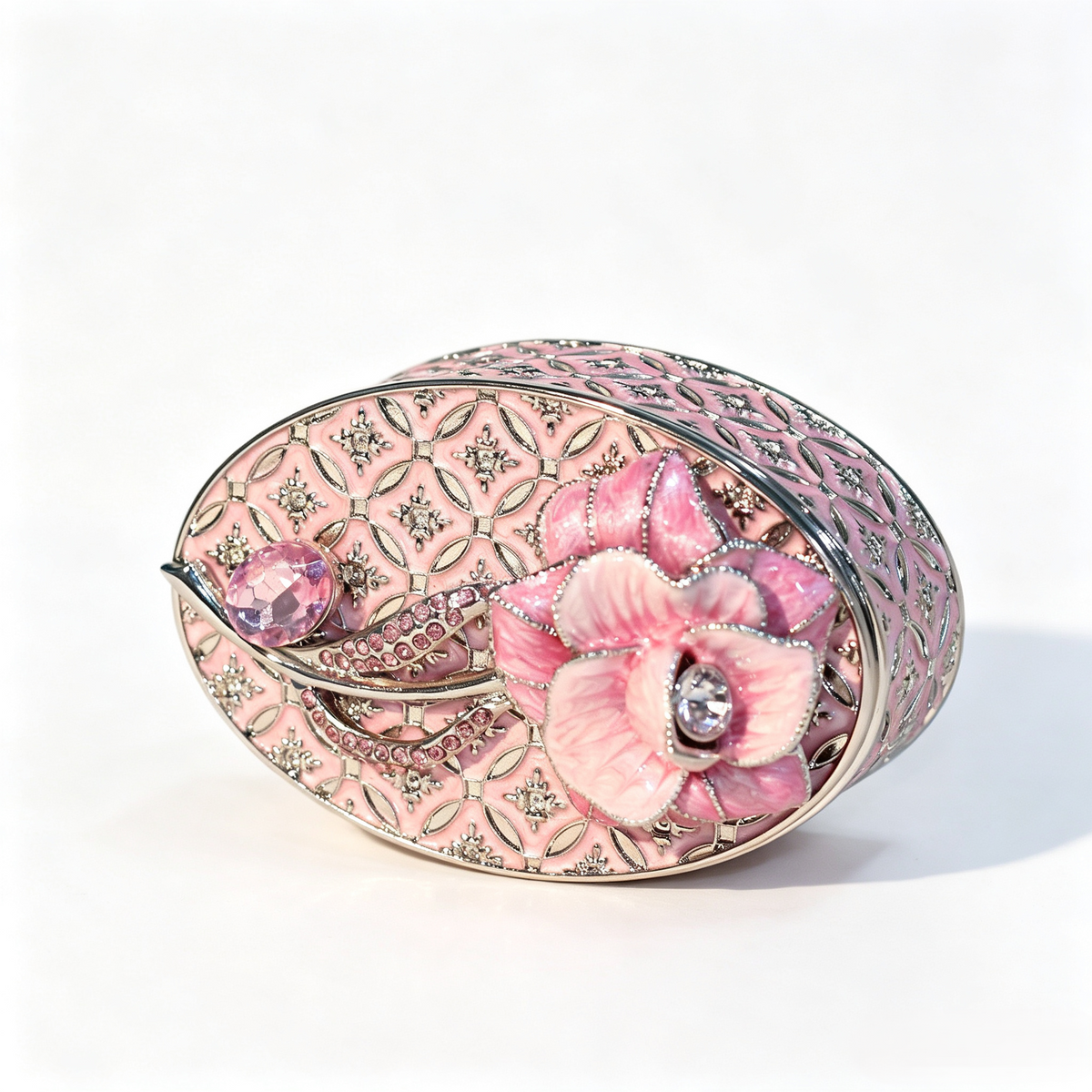 Enamel Rose Metal Jewelry Organizer Box