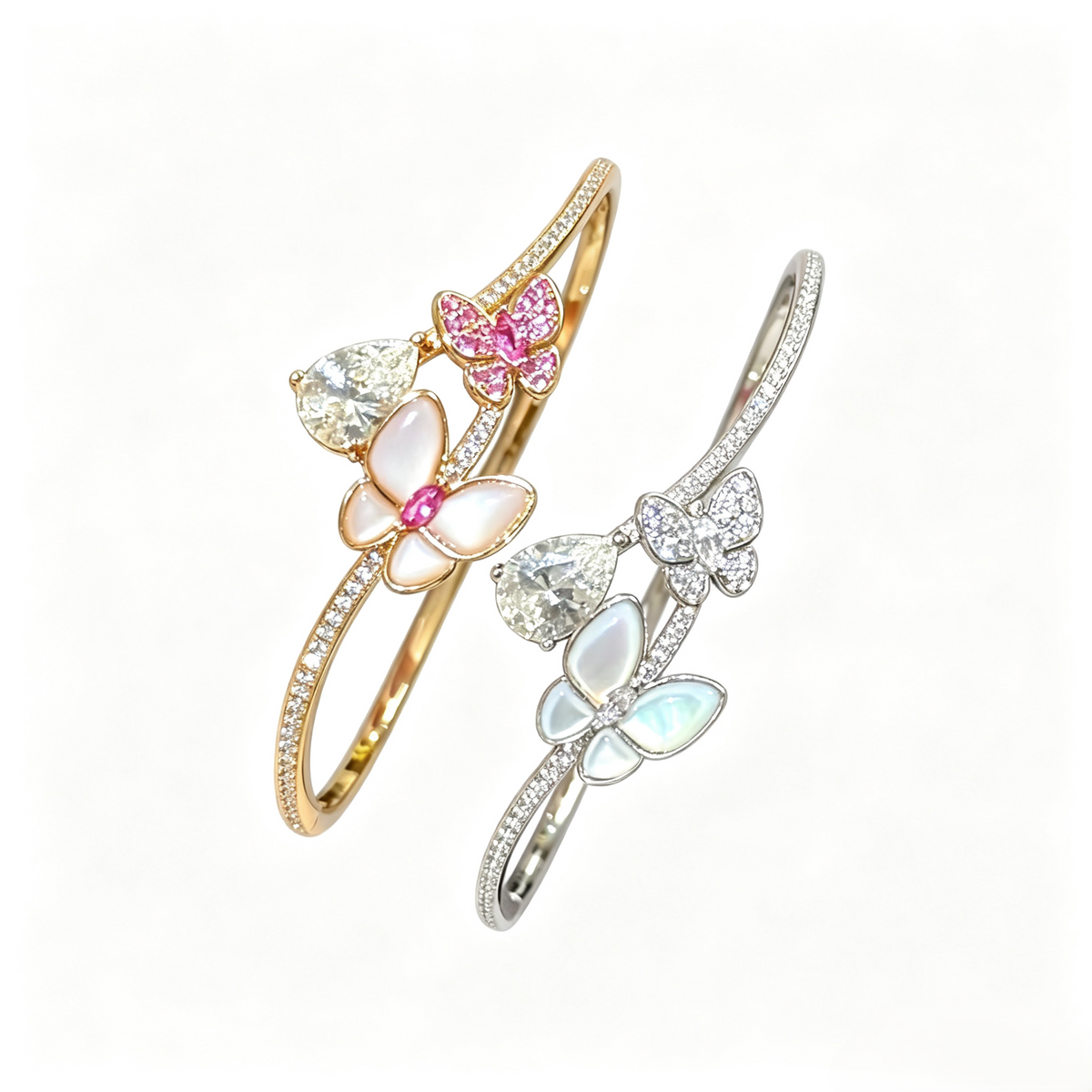 Full Paved Zircon Cat's Eye Butterfly Bangle Bracelet