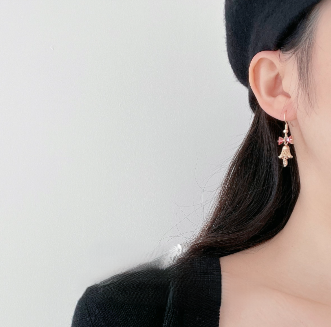 Bell red bow necklace earrings set