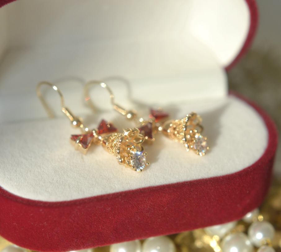Bell red bow necklace earrings set