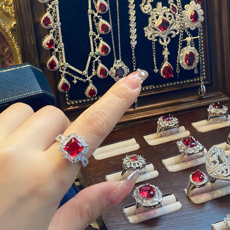 Ruby micro-inlaid copper plated with real gold ring earrings bracelet pendant necklace