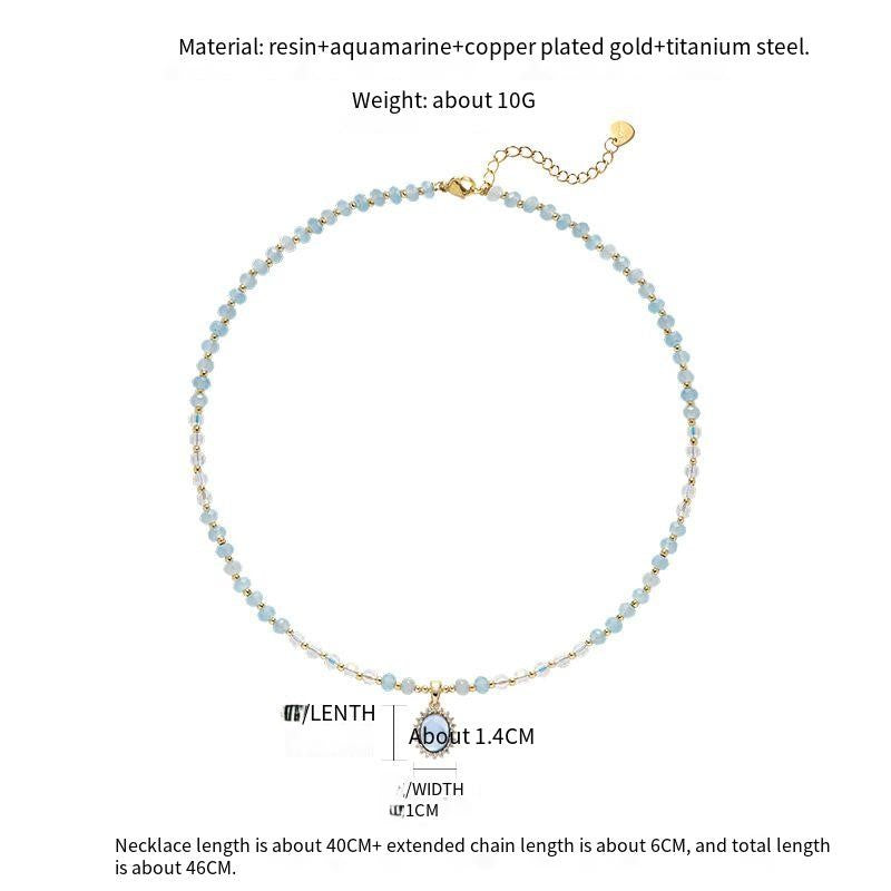 Aquamarine freshwater pearl copper plated gold necklace