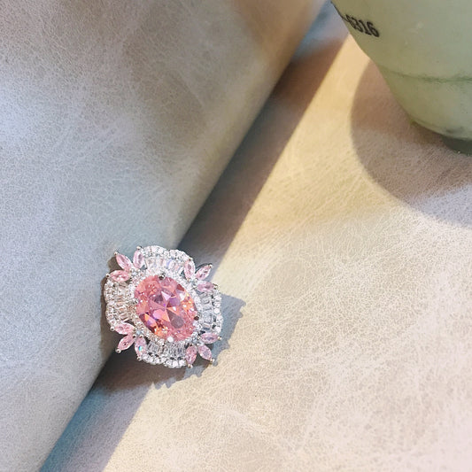 Gold-plated micro-inlaid zirconium diamond ring earrings necklace set