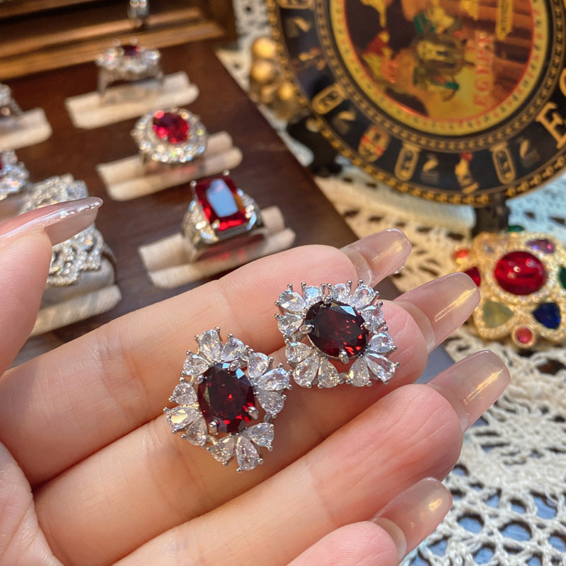 Ruby micro-inlaid copper plated with real gold ring earrings bracelet pendant necklace