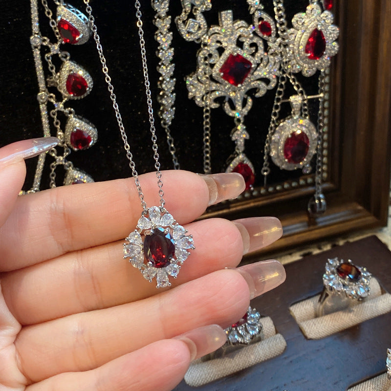 Ruby micro-inlaid copper plated with real gold ring earrings bracelet pendant necklace