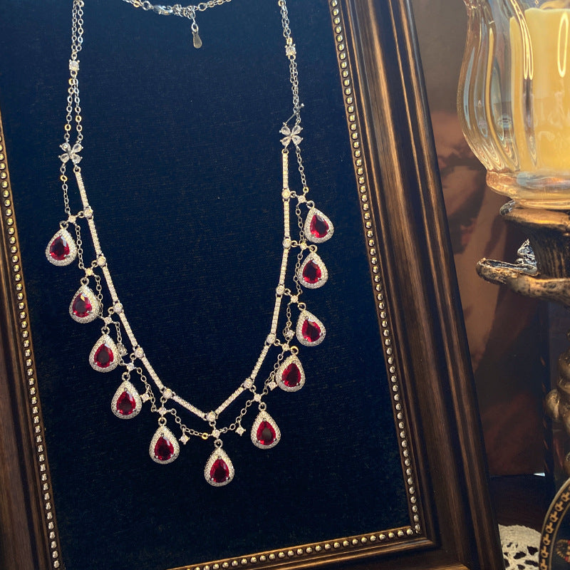 Ruby micro-inlaid copper plated with real gold ring earrings bracelet pendant necklace