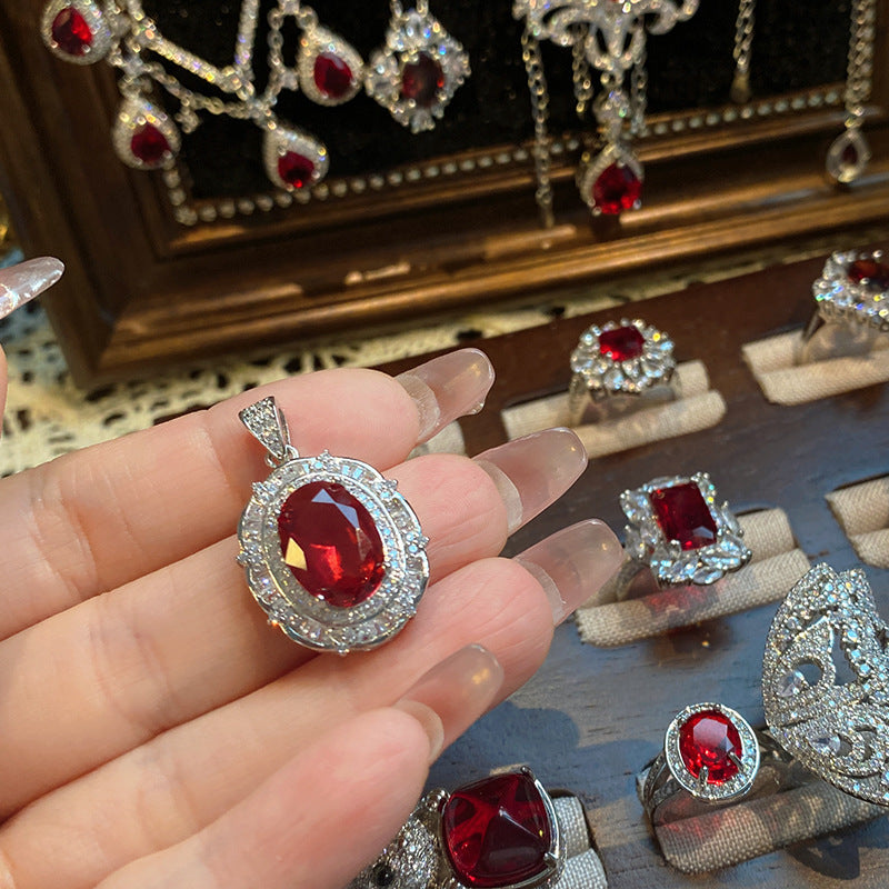 Ruby micro-inlaid copper plated with real gold ring earrings bracelet pendant necklace