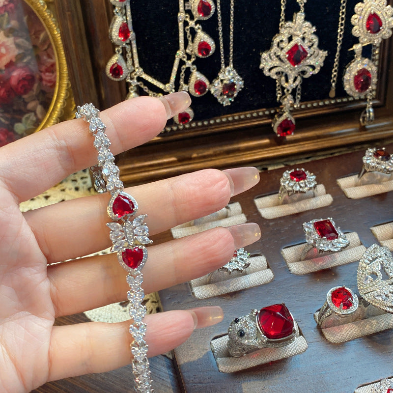 Ruby micro-inlaid copper plated with real gold ring earrings bracelet pendant necklace