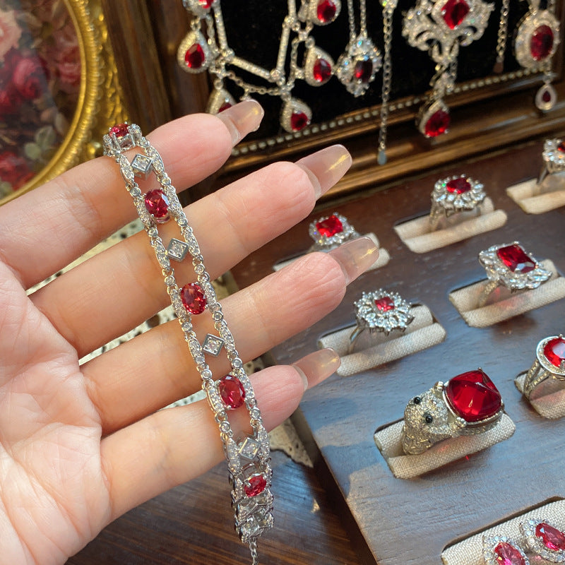 Ruby micro-inlaid copper plated with real gold ring earrings bracelet pendant necklace