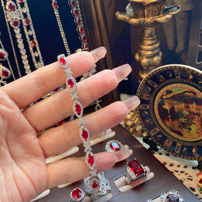 Ruby micro-inlaid copper plated with real gold ring earrings bracelet pendant necklace