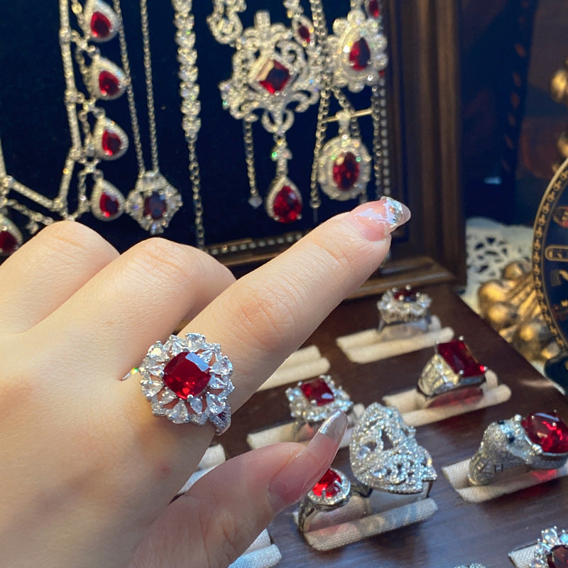 Ruby micro-inlaid copper plated with real gold ring earrings bracelet pendant necklace