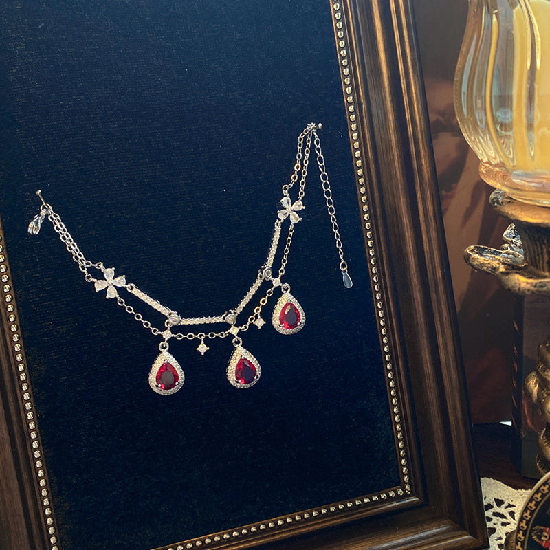 Ruby micro-inlaid copper plated with real gold ring earrings bracelet pendant necklace