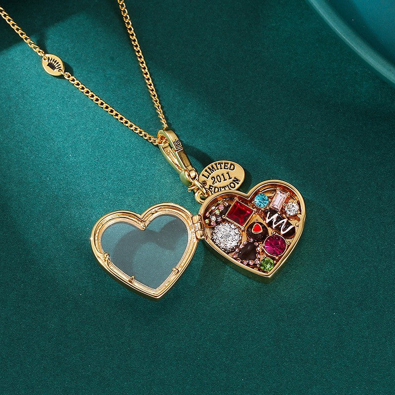 Openable Gold-Plated Pumpkin Car Jewelry Box, Book Heart Chocolate Box Pendant Keychain Sweater Chain Necklace
