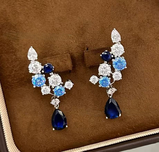 Blue diamond copper plated gold earrings necklace set