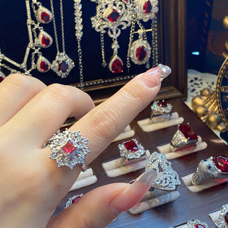 Ruby micro-inlaid copper plated with real gold ring earrings bracelet pendant necklace