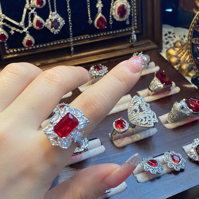 Ruby micro-inlaid copper plated with real gold ring earrings bracelet pendant necklace