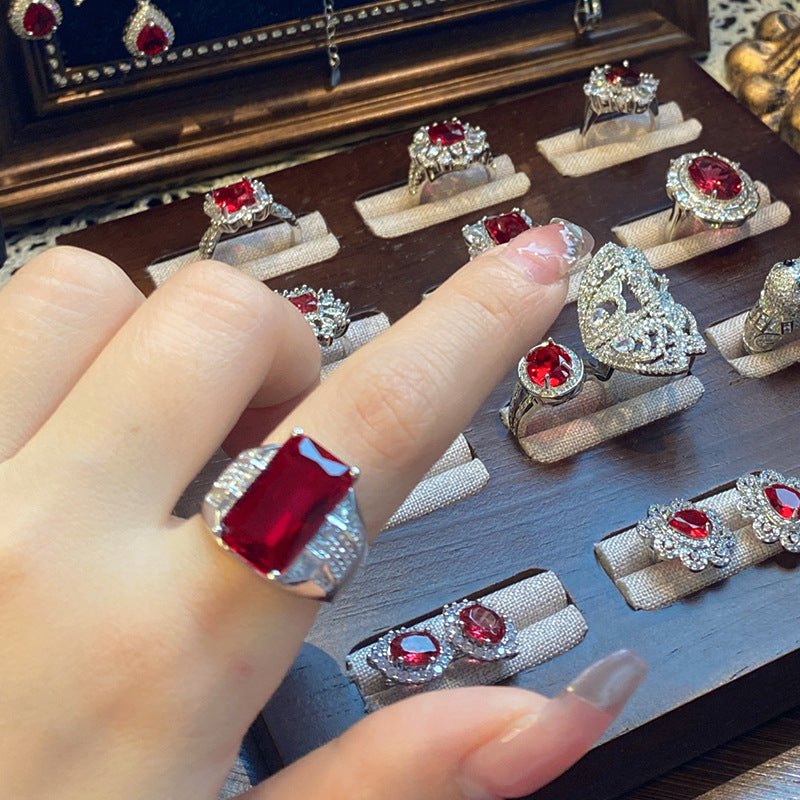 Ruby micro-inlaid copper plated with real gold ring earrings bracelet pendant necklace