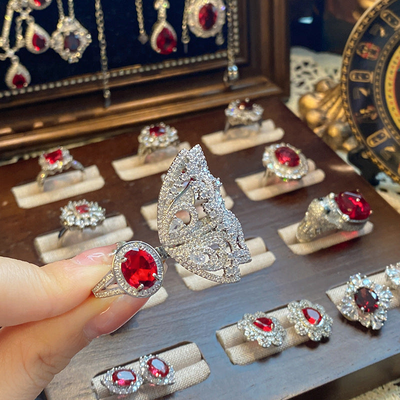 Ruby micro-inlaid copper plated with real gold ring earrings bracelet pendant necklace