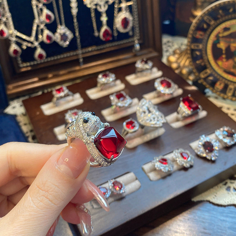 Ruby micro-inlaid copper plated with real gold ring earrings bracelet pendant necklace