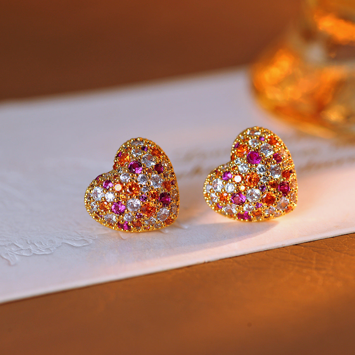 Love necklace bracelet earrings set with pink zircon